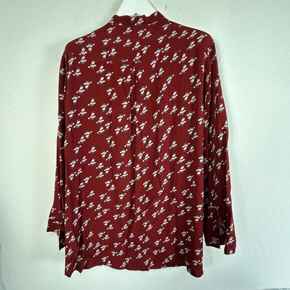 Chico's Design Womens Red Printed Long Sleeve Button-Up Blouse 2 Mandarin Collar - Picture 2 of 7